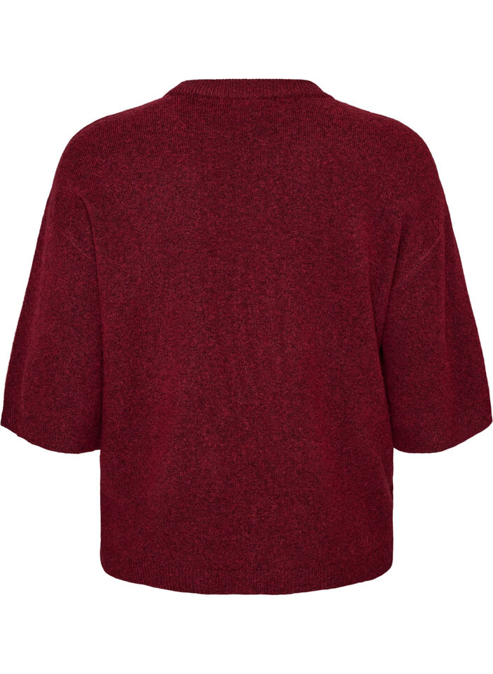 L&oslash;s strikbluse med korte &aelig;rmer, R&oslash;d, Packshot image number 1