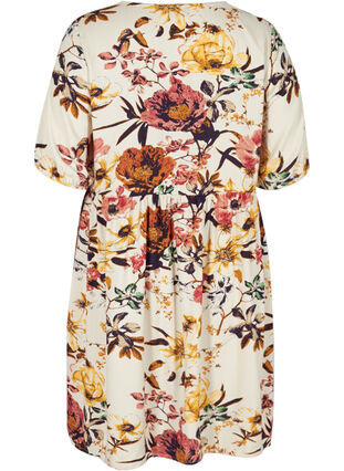 Blomstret kjole i viskose, Beige Flower AOP, Packshot image number 1