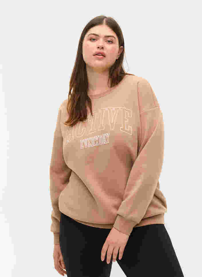 Sweatshirt med sporty tryk, Tannin, Model image number 0