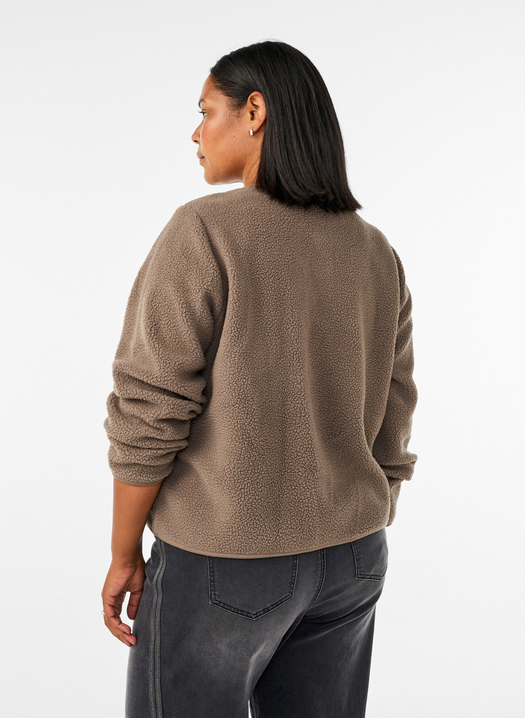 ZizziTeddyjakke med rund hals og knapper, Brun, Model image number 2