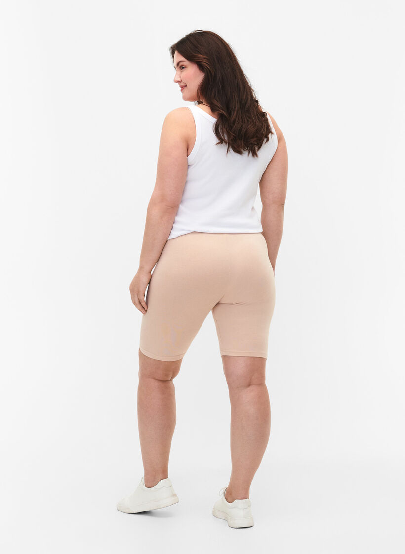 Ensfarvede basis cykelshorts, Beige, Model image number 2