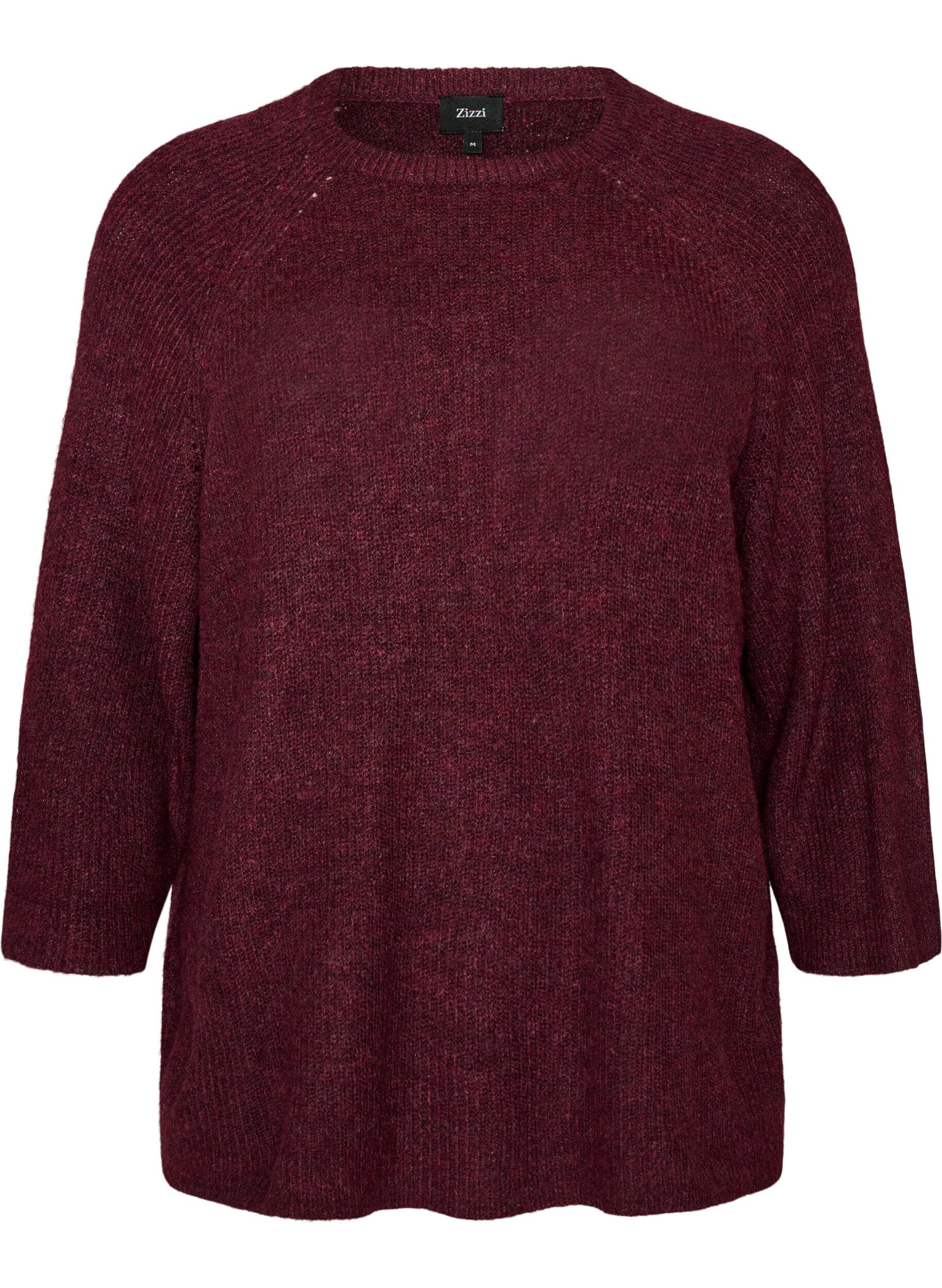 ZizziRibstrikket tr&oslash;je med 3/4 &aelig;rmer, R&oslash;d, Packshot image number 0