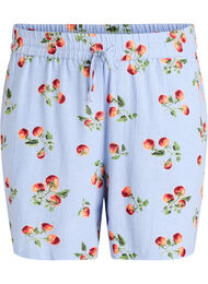Shorts i bomuld med tomatprint og h&oslash;j talje, Bl&aring;