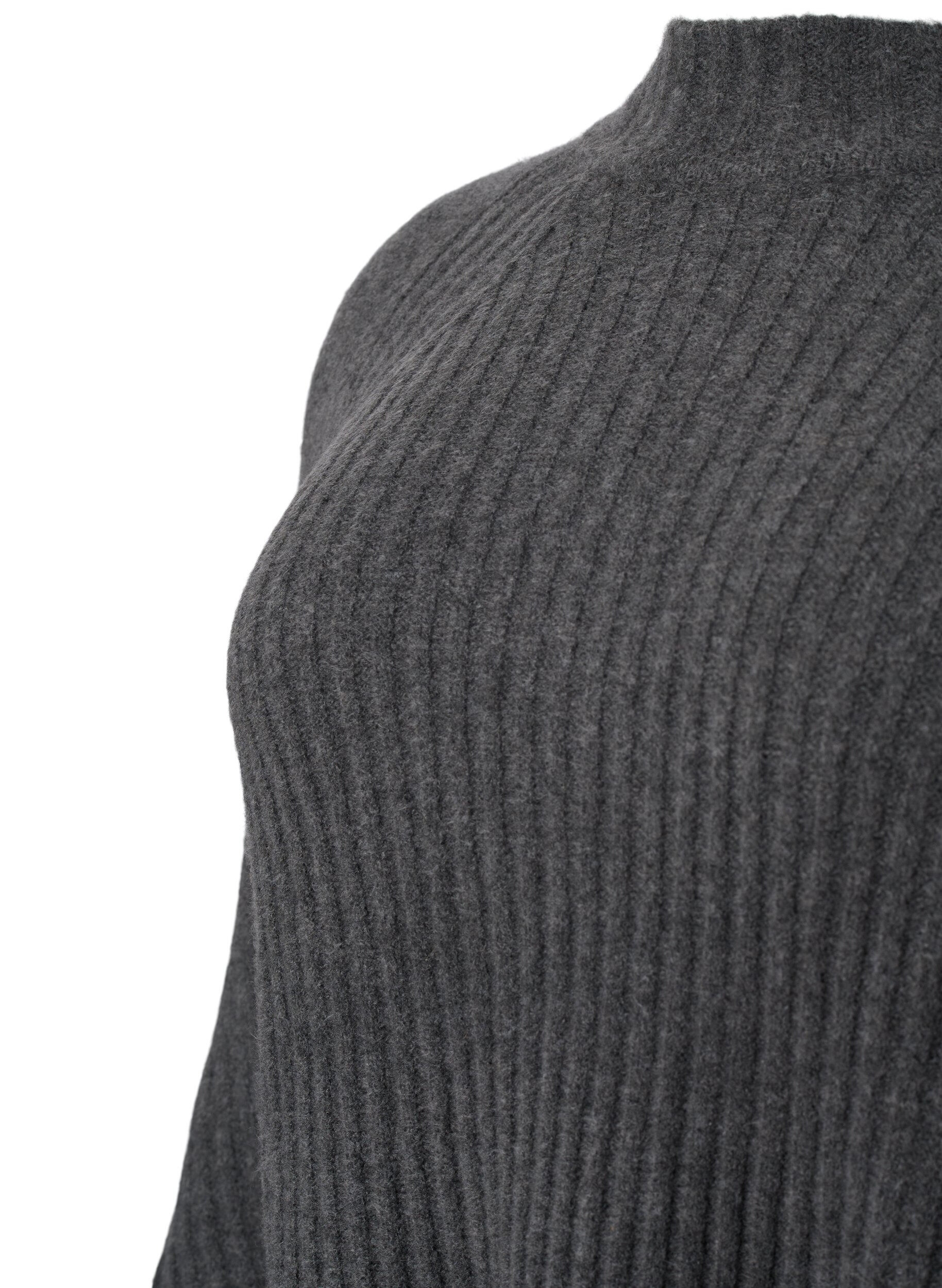 Zizzi Turtleneck strikbluse med rib, Dark Grey Melange, Packshot image number 3