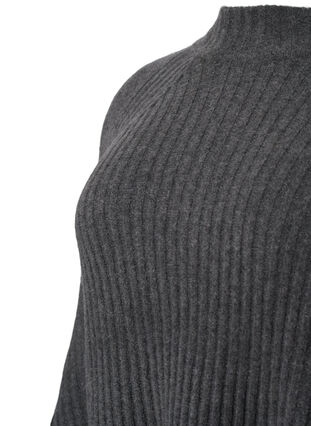 Turtleneck strikbluse med rib, Dark Grey Melange, Packshot image number 3