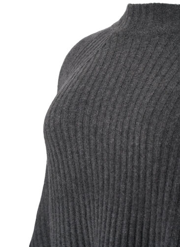 Turtleneck strikbluse med rib, Dark Grey Melange, Packshot image number 3