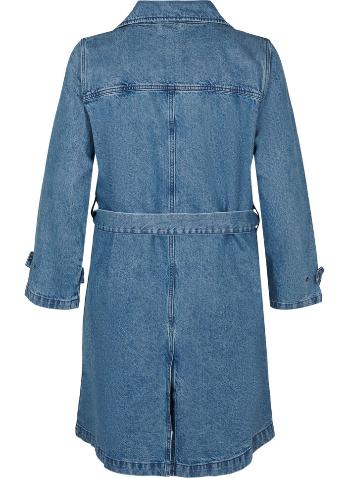 Denim trenchcoat med bælte, Blue Denim, Packshot image number 1