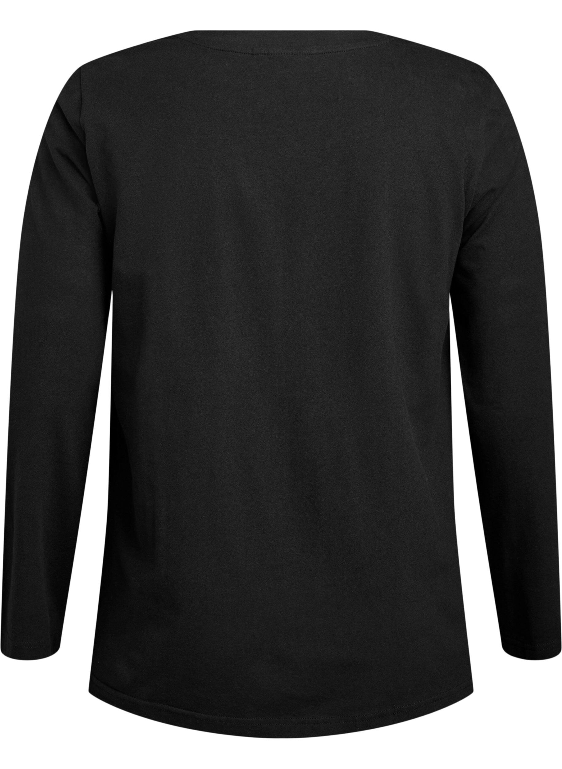 Zizzi Basis jerseybluse med lange &aelig;rmer, Sort, Packshot image number 1