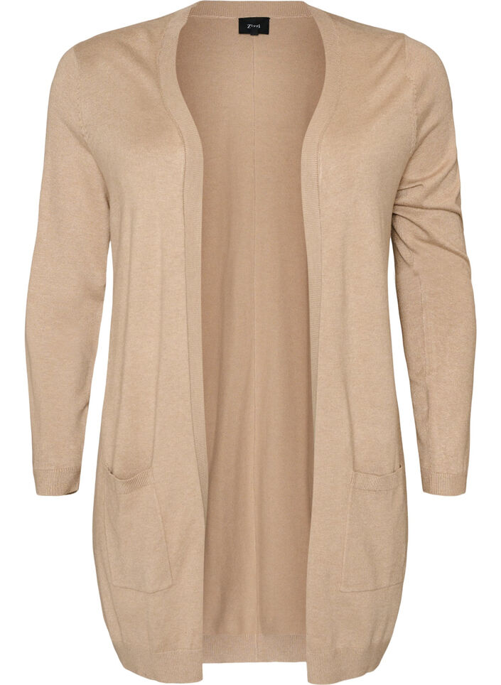 Lang strikcardigan i viskosemix, Beige, Packshot image number 0