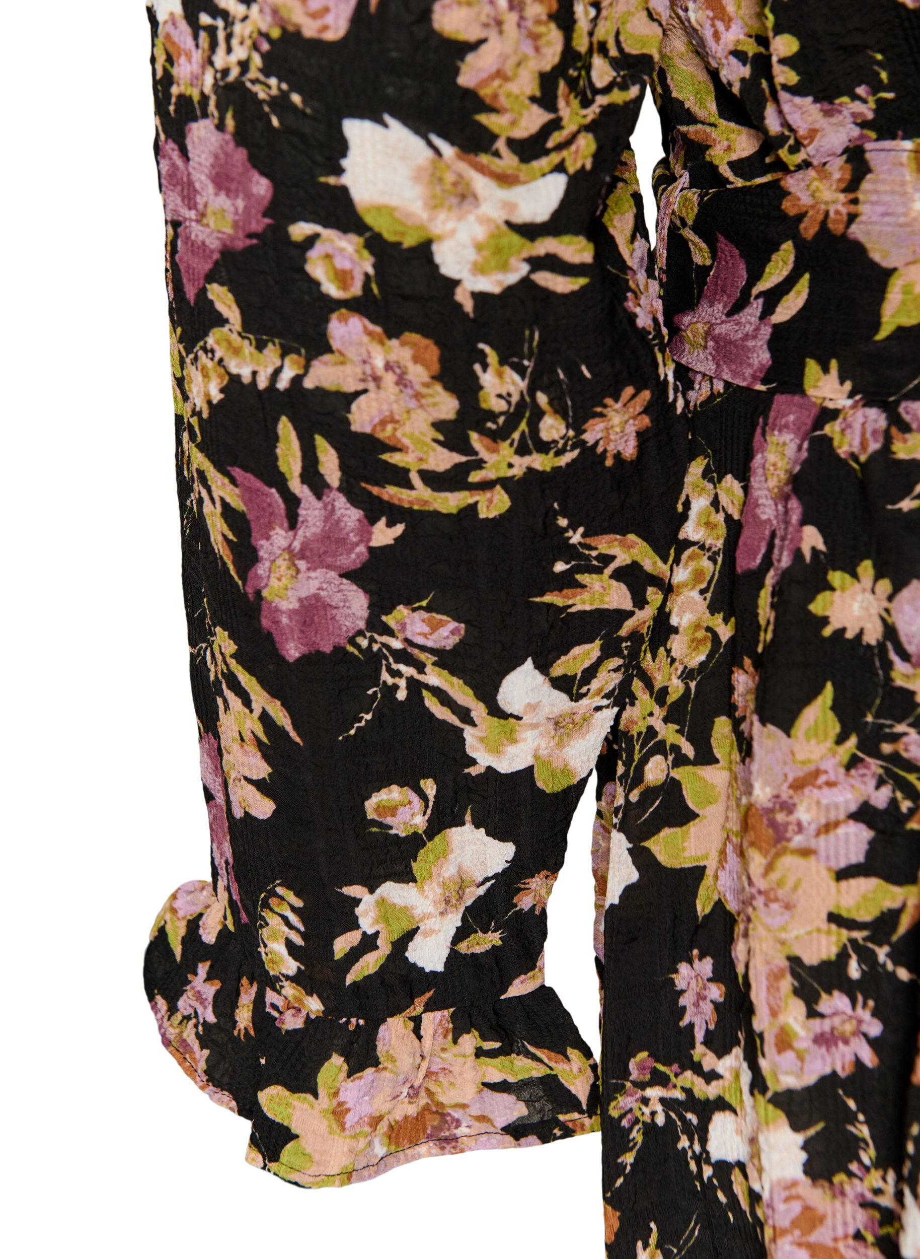 ZizziMidikjole med blomsterprint og aftageligt bindeb&aelig;lte, Sort, Packshot image number 3