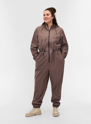 Regn jumpsuit med hætte og lommer, Iron, Model image number 0