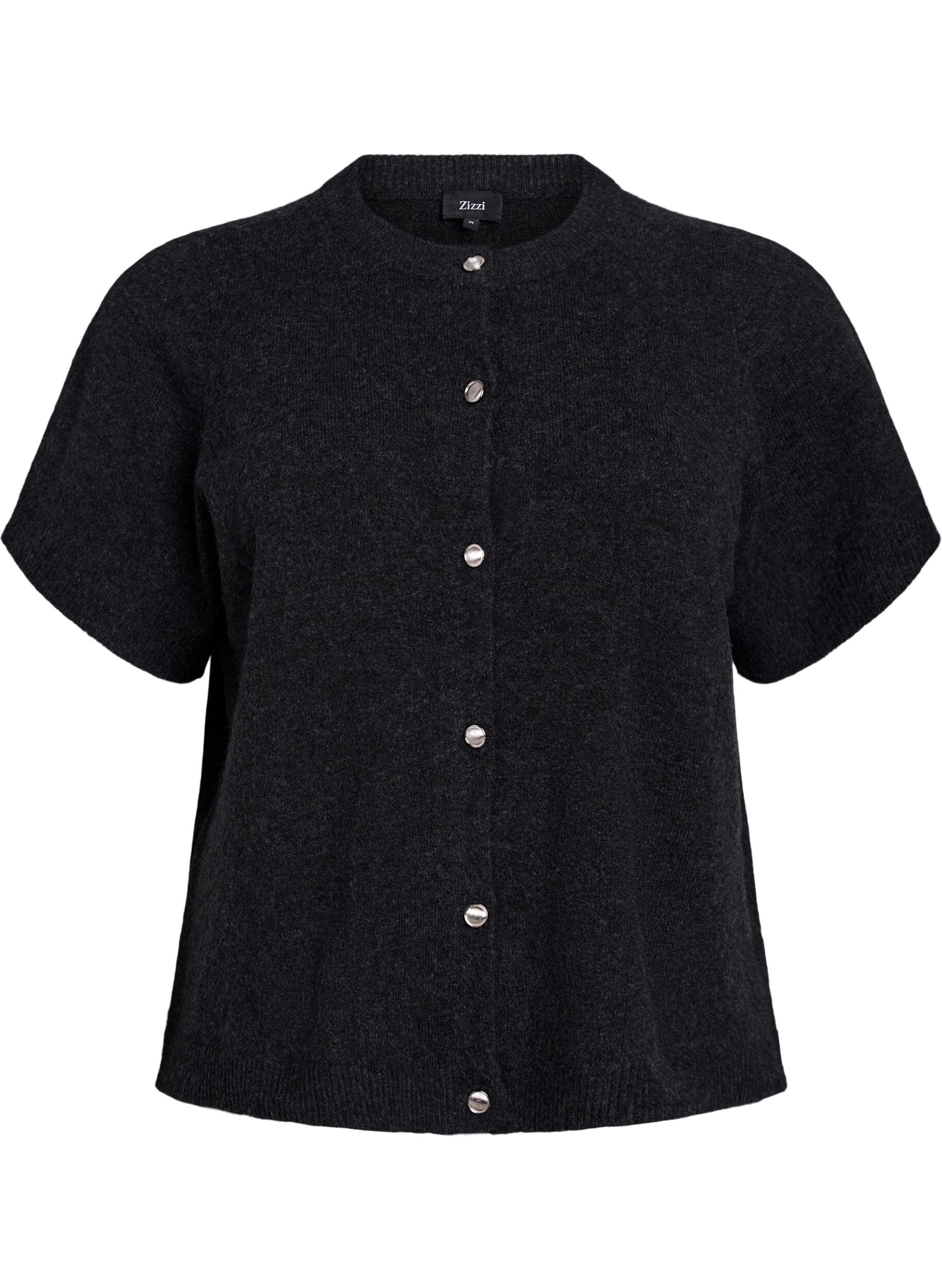 Zizzi Strik cardigan med korte &aelig;rmer, Gr&aring;, Packshot image number 0
