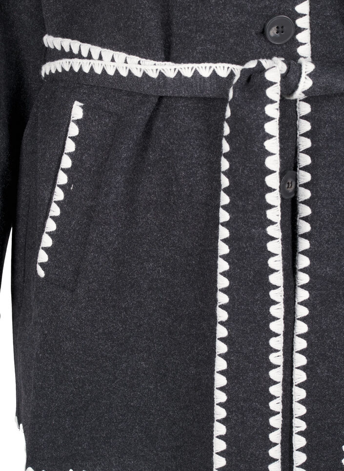 Let frakke med kontrastfarvede kanter, Dark Grey Melange, Packshot image number 3