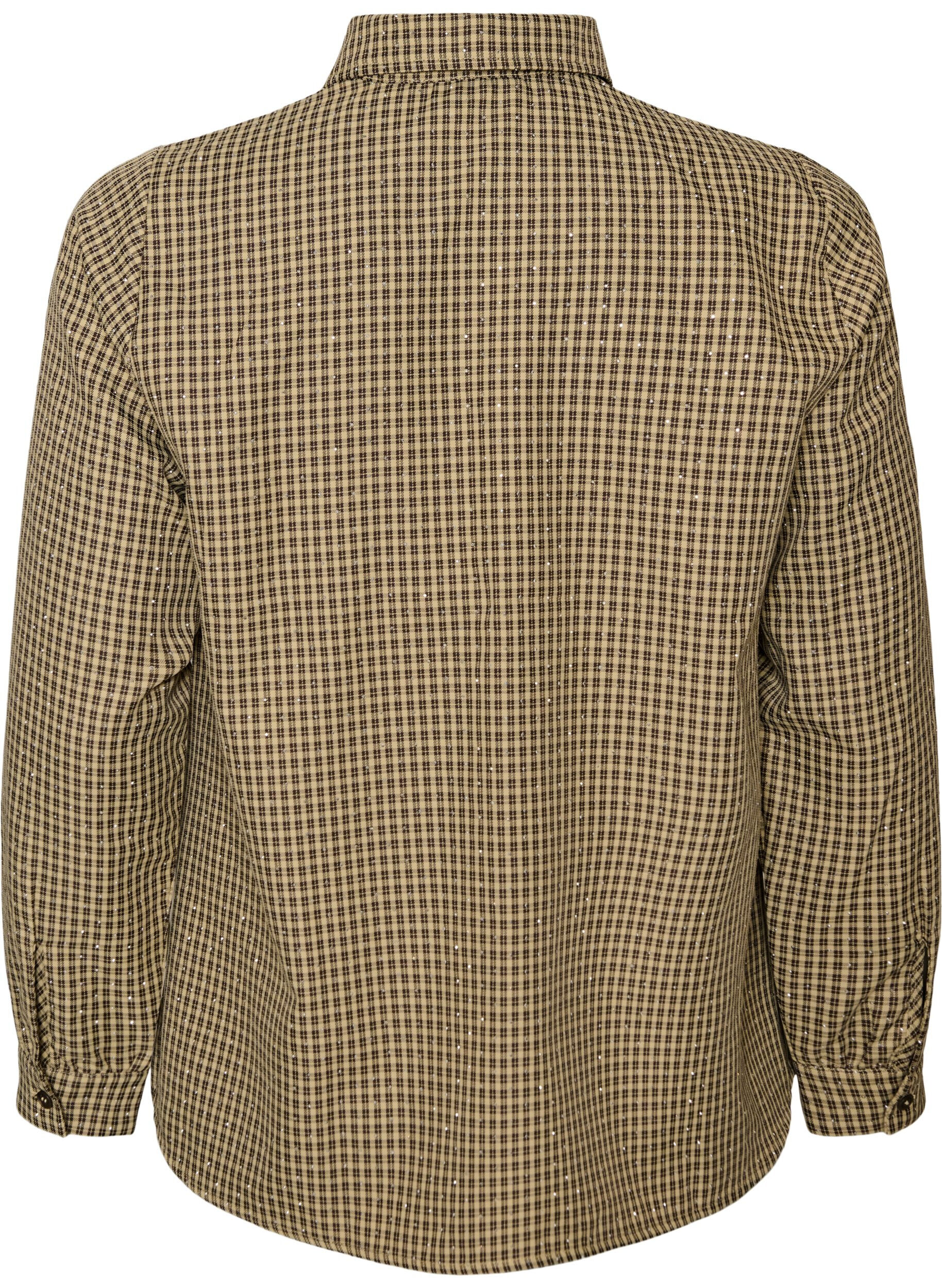 ZizziSkjorte med sm&aring;ternet m&oslash;nster og rhinsten, Brun, Packshot image number 1