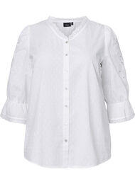 Skjortebluse med struktur og broderi anglaise, Bright White