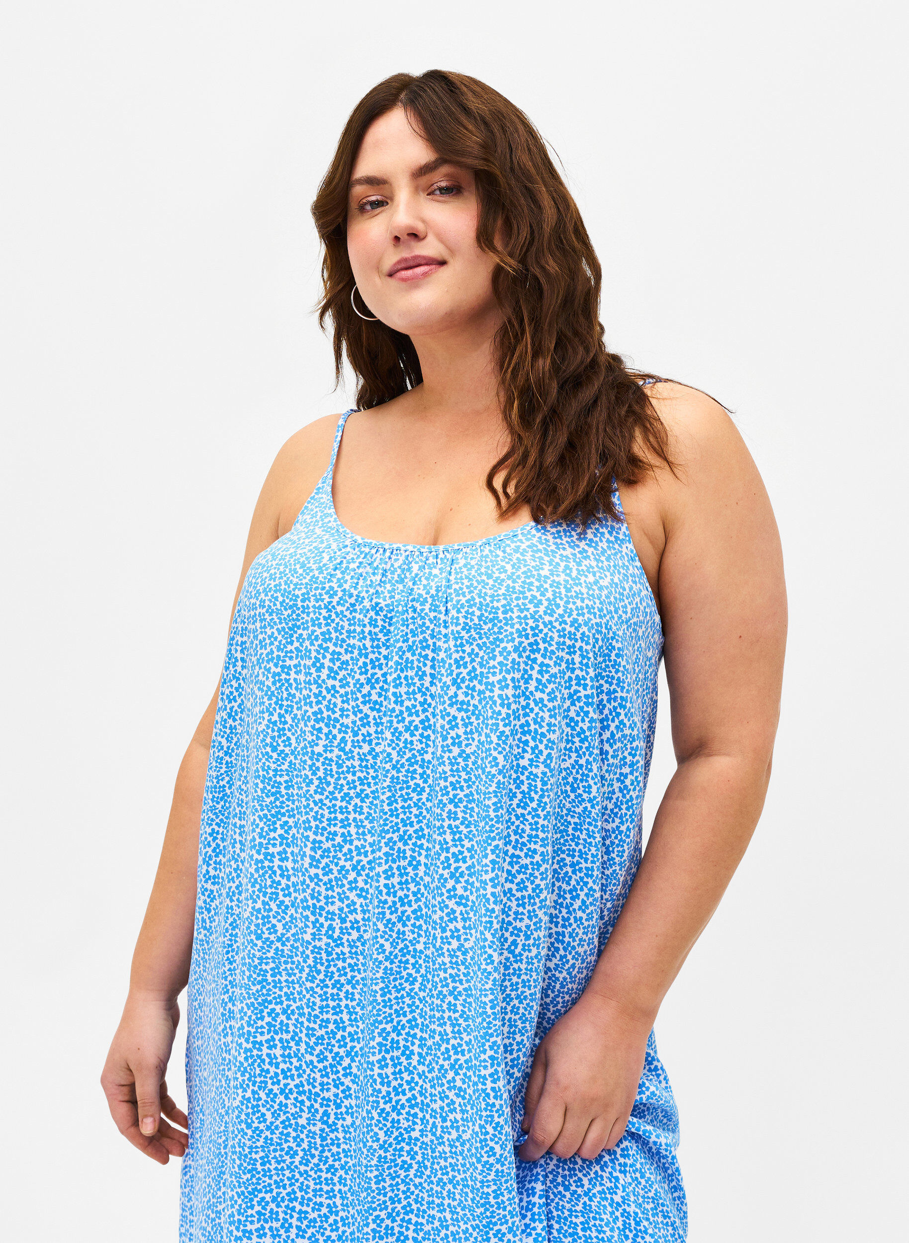 Zizzi Viskose stropkjole med print, Marina Flower AOP, Model image number 2