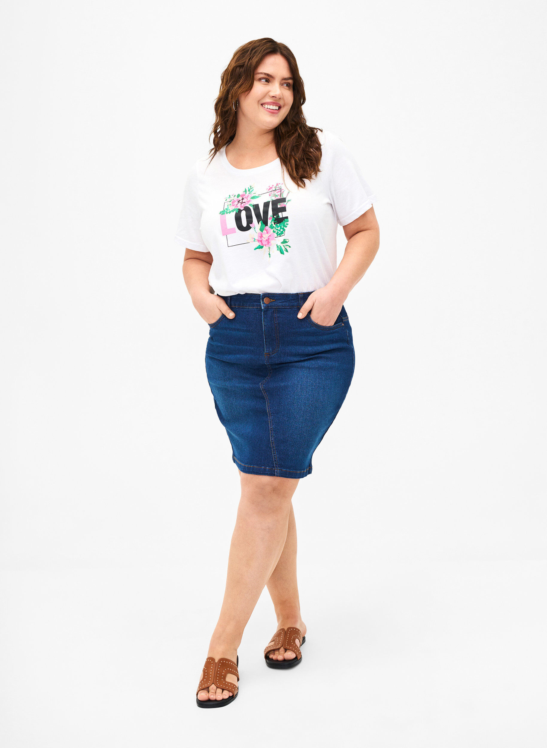 Zizzi FLASH - T-shirt med motiv, Bright White Love, Model image number 2