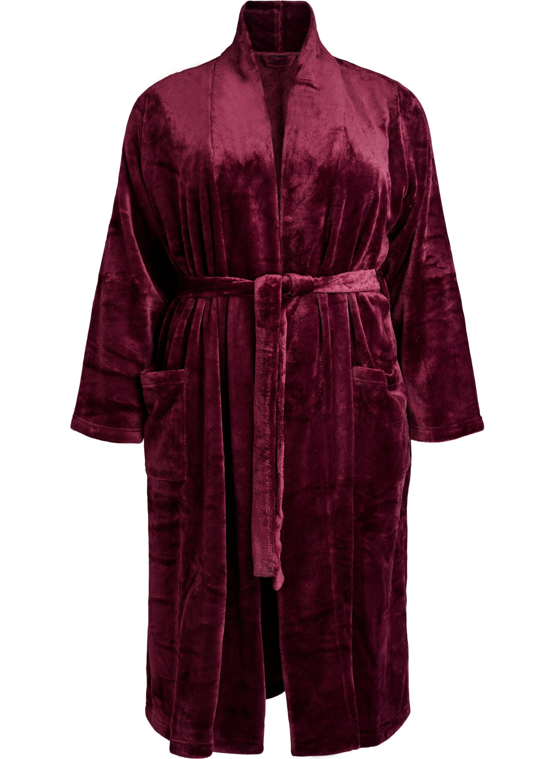 ZizziMorgenk&aring;be i bl&oslash;d velour med lommer, M&oslash;rk Bordeaux, Packshot image number 0