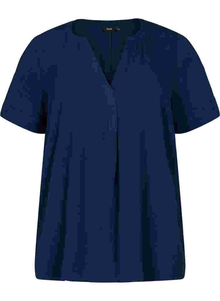 Kortærmet bluse med v-udskæring, Navy Blazer, Packshot image number 0