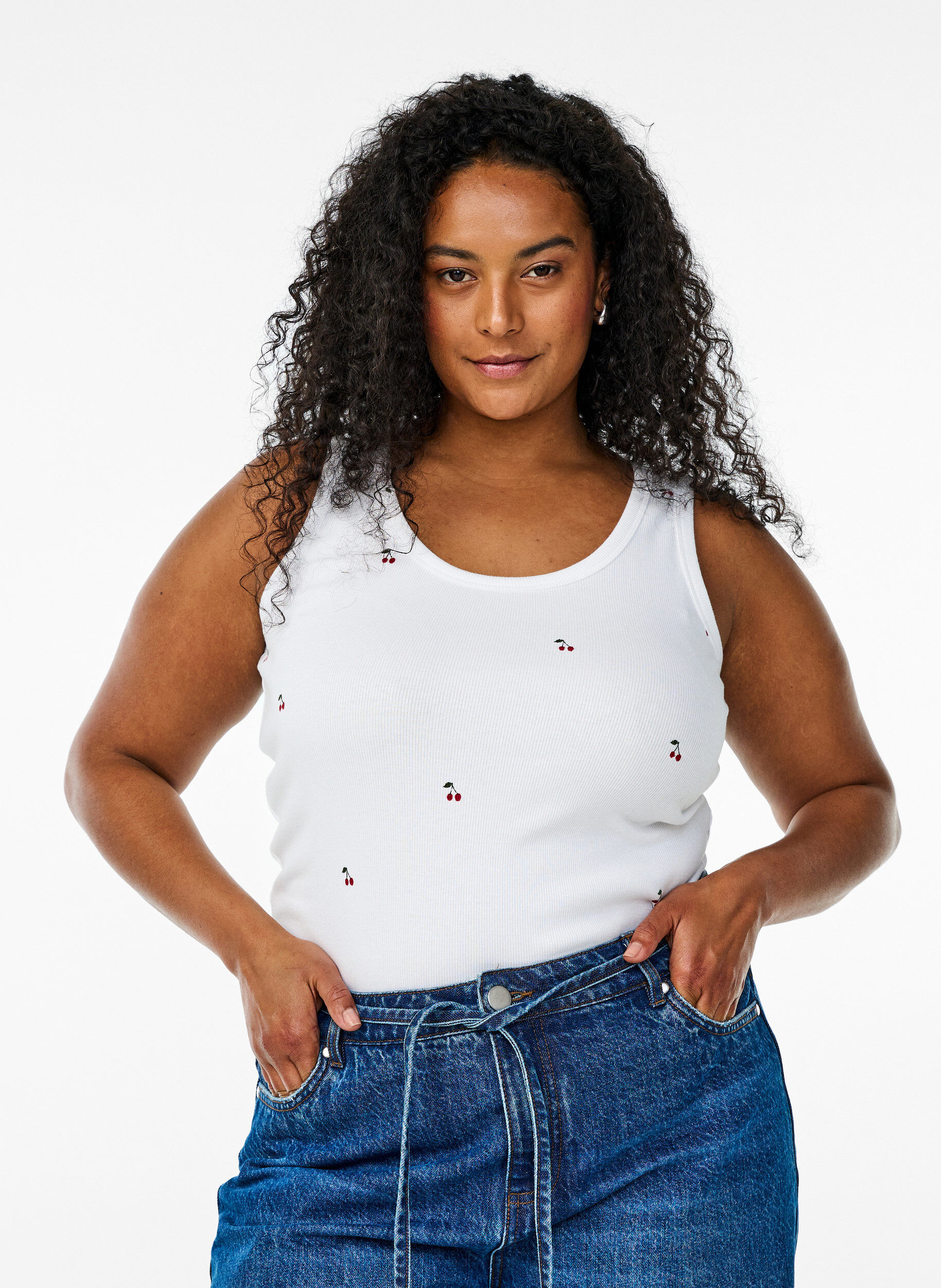 Zizzi T&aelig;tsiddende top med motiv, Hvid, Model image number 0