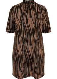 Mønstret kjole med glitter og korte ærmer, Black w. Copper