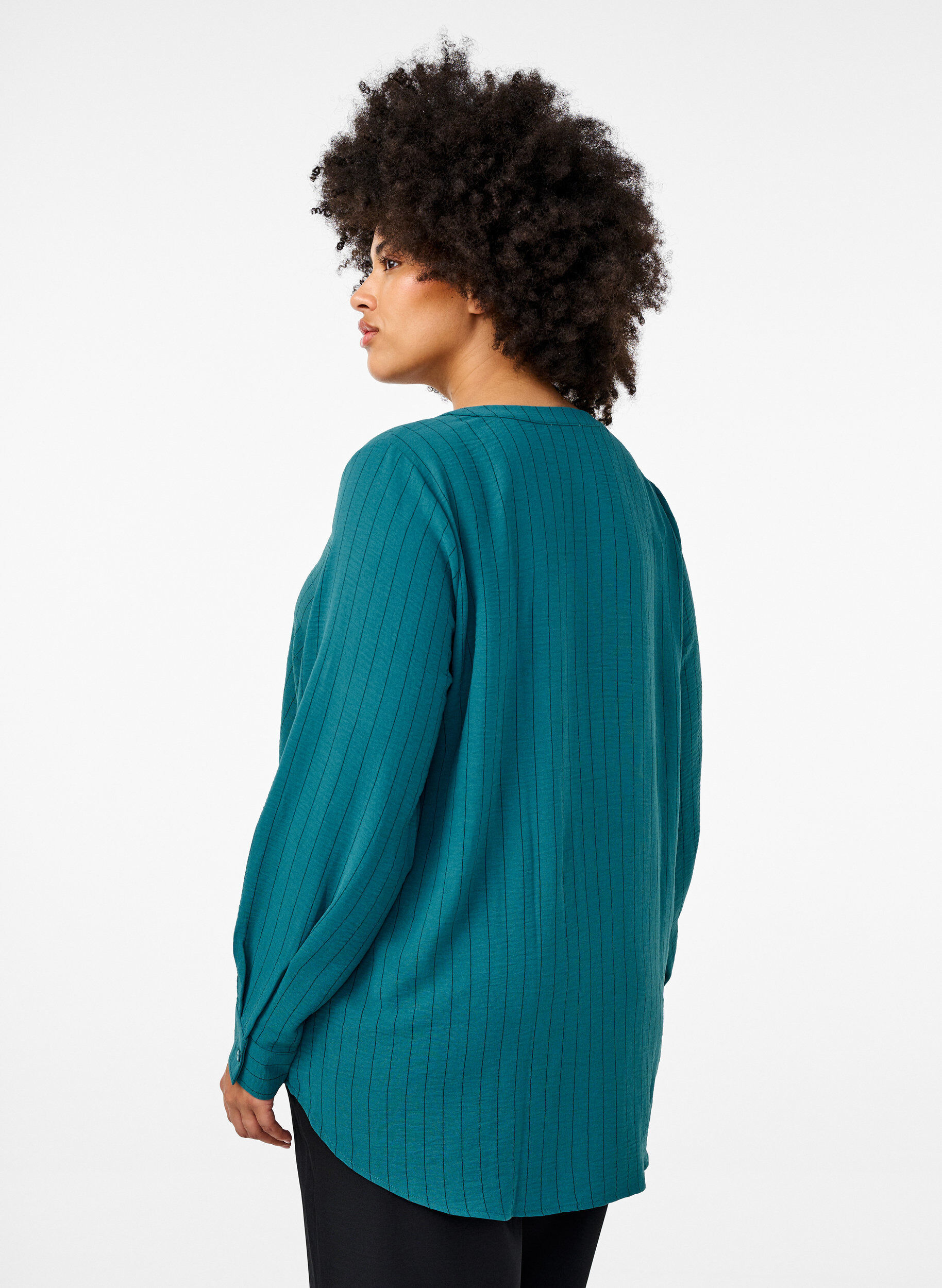 ZizziN&aring;lestribet skjortebluse, Gr&oslash;n, Model image number 2