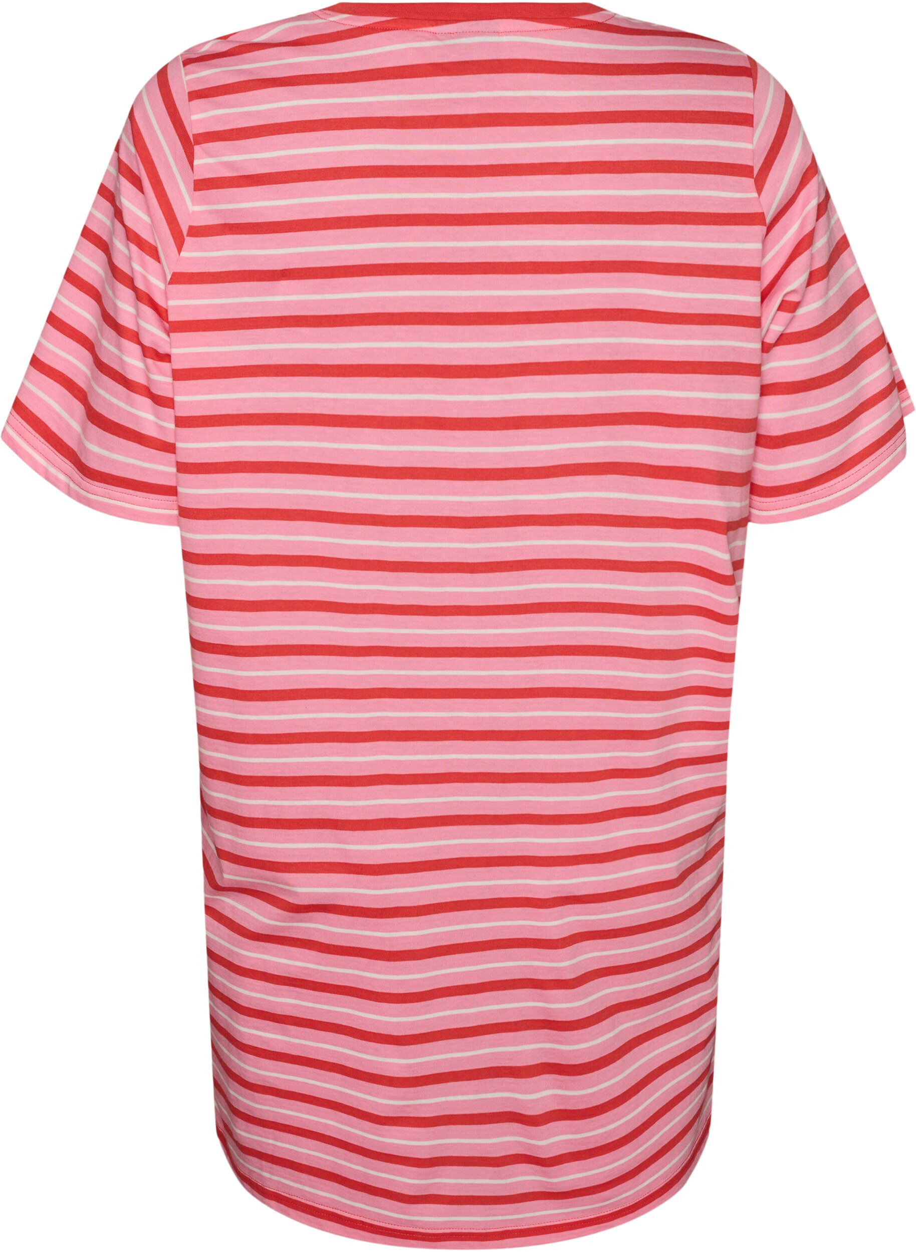ZizziLang oversize T-shirt i &oslash;kologisk bomuld med striber, Lyser&oslash;d, Packshot image number 1