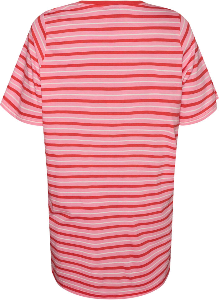 Lang oversize T-shirt i &oslash;kologisk bomuld med striber, Lyser&oslash;d, Packshot image number 1
