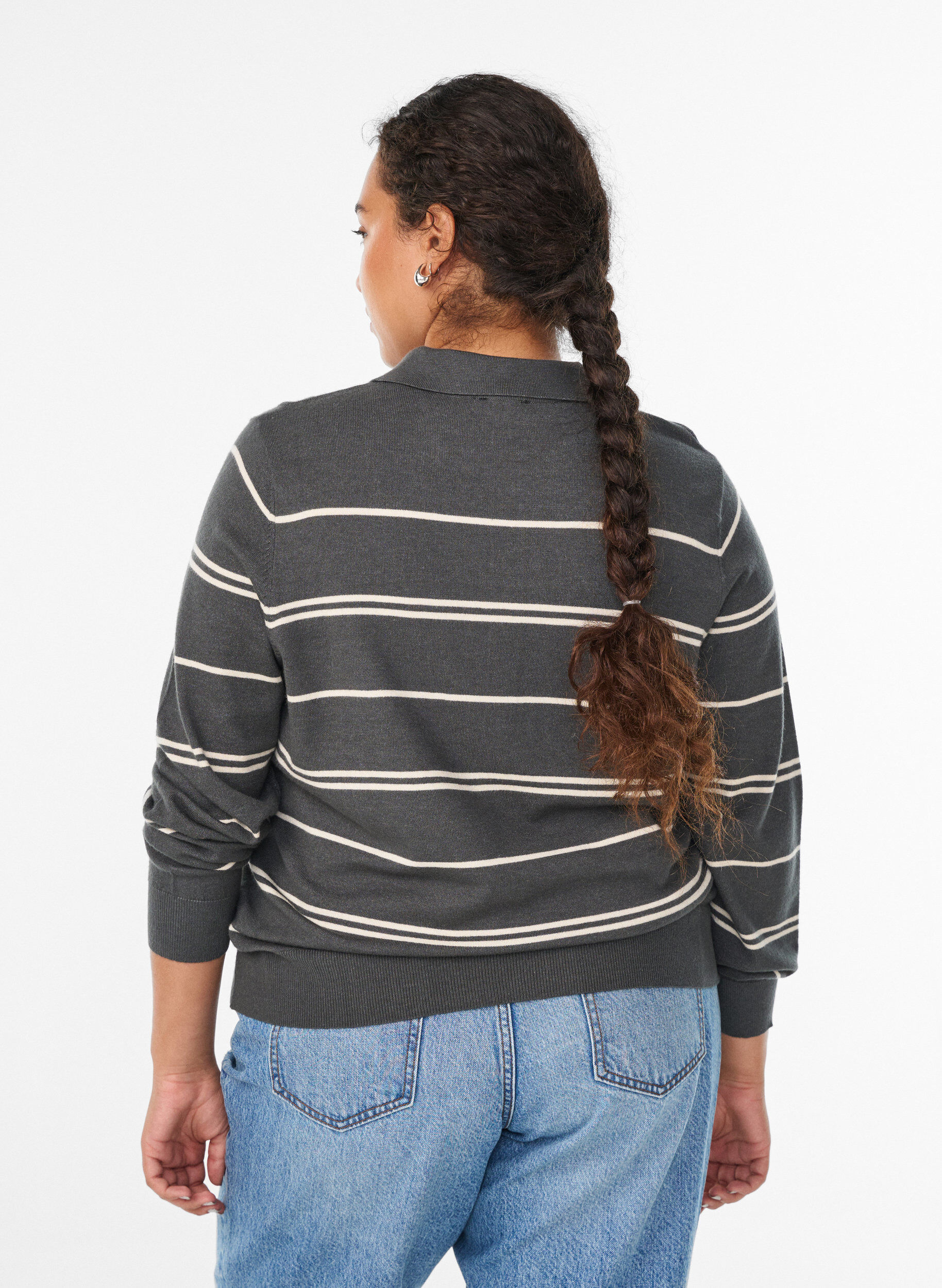 Zizzi Strikbluse med polokrave, Gr&oslash;n, Model image number 2