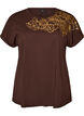 T-shirt i bomuld med blomstermotiv, Brun, Packshot image number 0