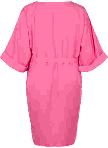 Kjole med 3/4 ærmer og bindebånd, Shocking Pink, Packshot image number 1
