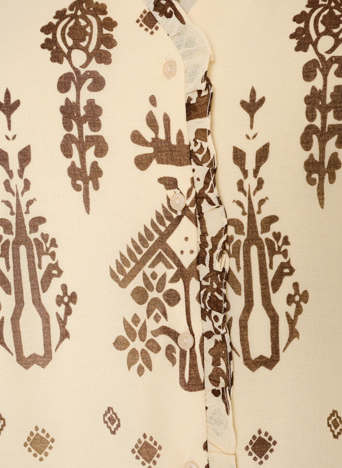 Kjole med ornamentprint og fl&aelig;sekrave, Beige, Packshot image number 2