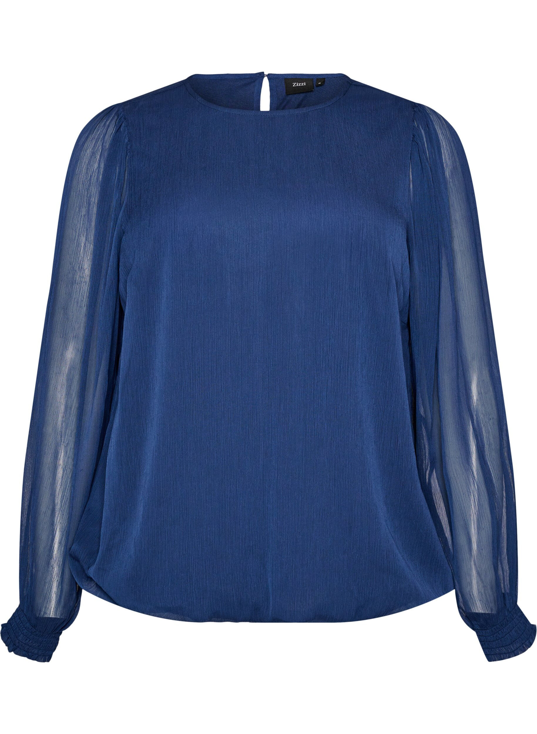ZizziChiffonbluse med transparente &aelig;rmer, Bl&aring;, Packshot image number 0