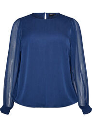 Chiffonbluse med transparente &aelig;rmer, Bl&aring;