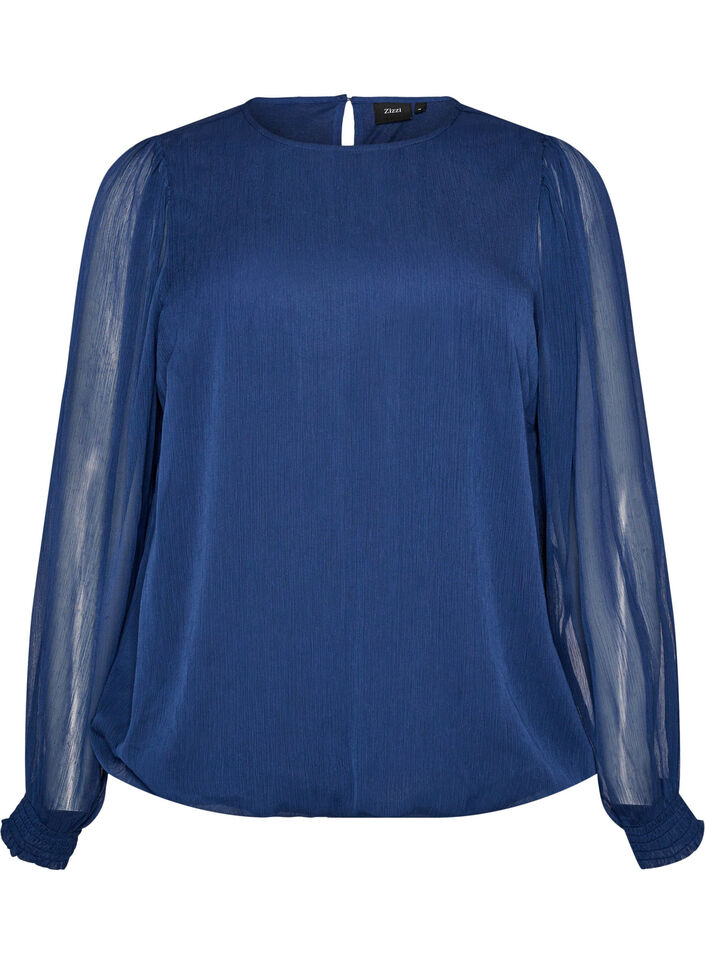 Chiffonbluse med transparente &aelig;rmer, Bl&aring;, Packshot image number 0