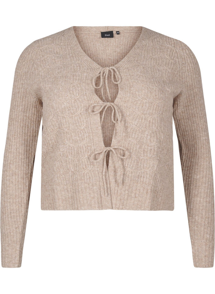 Strikket cardigan med bindedetaljer, Simply Taupe Mel., Packshot image number 0