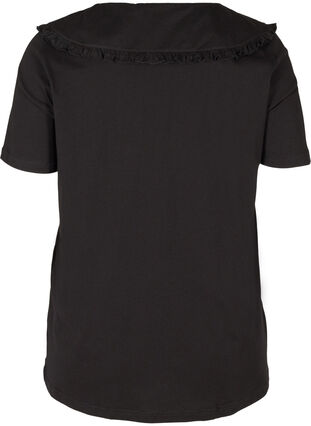 T-shirt med krave i økologisk bomuld, Black, Packshot image number 1