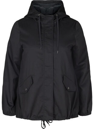 Kort jakke med hætte og lommer, Black, Packshot image number 0
