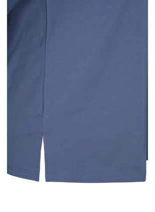 Ensfarvet bomulds bluse med 3/4 ærmer og slids, Vintage Indigo, Packshot image number 3