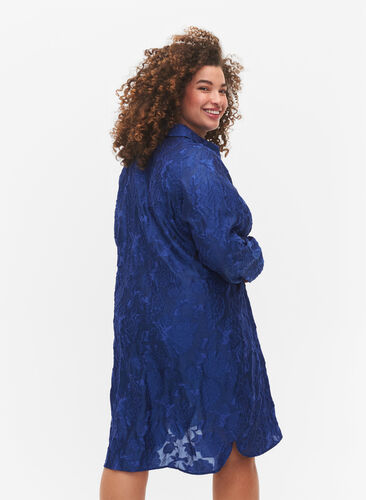 Lang skjorte i jacquard, Mazarine Blue, Model image number 1