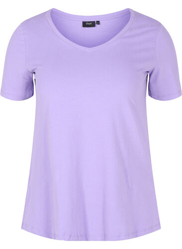 Ensfarvet basis t-shirt i bomuld, Paisley Purple, Packshot image number 0
