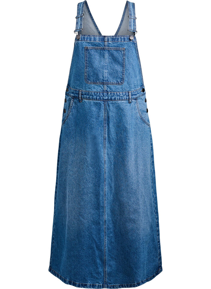 Midi denim overall-kjole, Blue Denim, Packshot image number 0