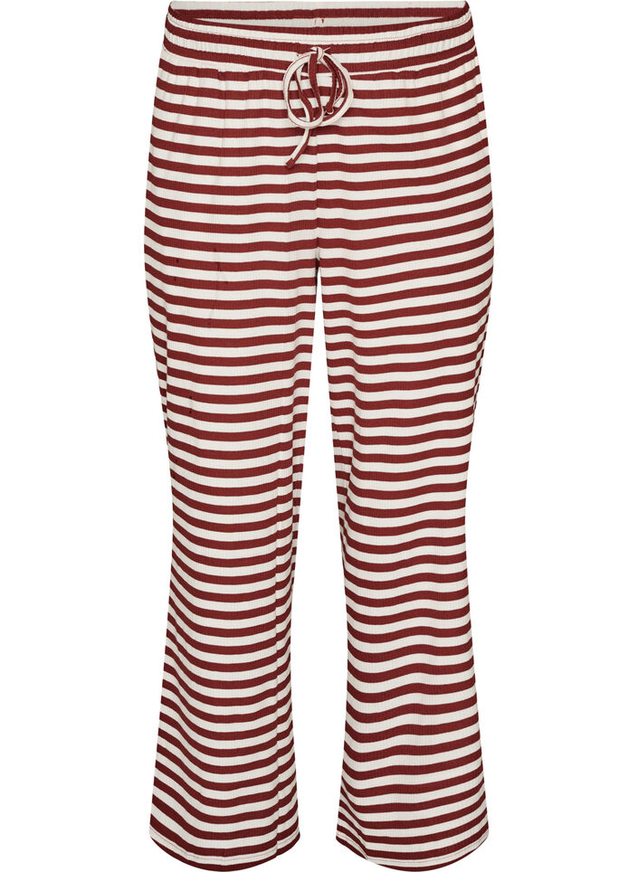 Stribede natbukser med h&oslash;j talje og brede ben, R&oslash;d, Packshot image number 0
