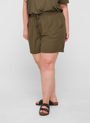 Shorts i ribkvalitet med lommer, Olivie Night, Model image number 2
