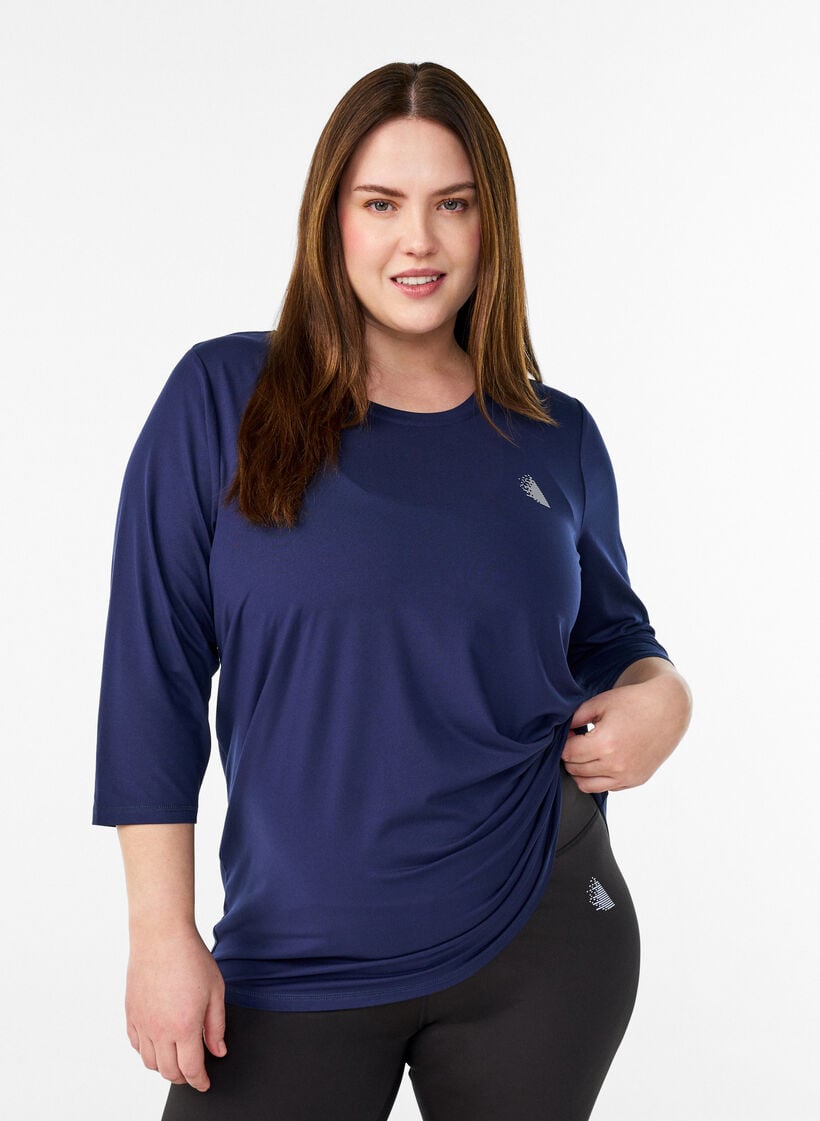 Tr&aelig;ningsbluse med 3/4 &aelig;rmer, Bl&aring;, Model image number 0