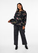 Lang&aelig;rmet bluse med blomsterprint, Sort, Model image number 1