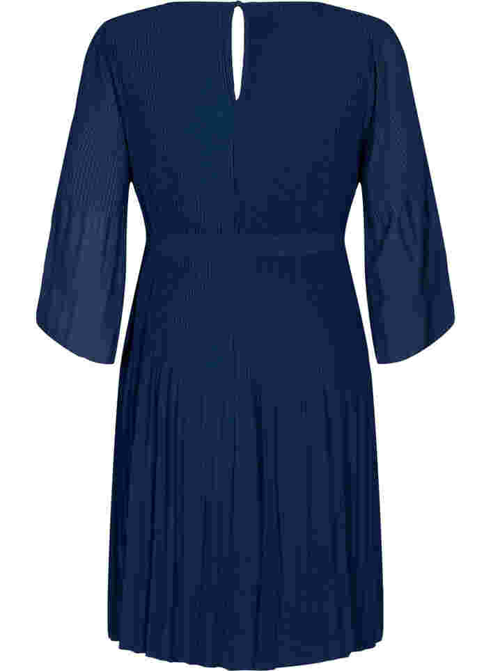 Plissé kjole med bindebånd, Navy Blazer, Packshot image number 1