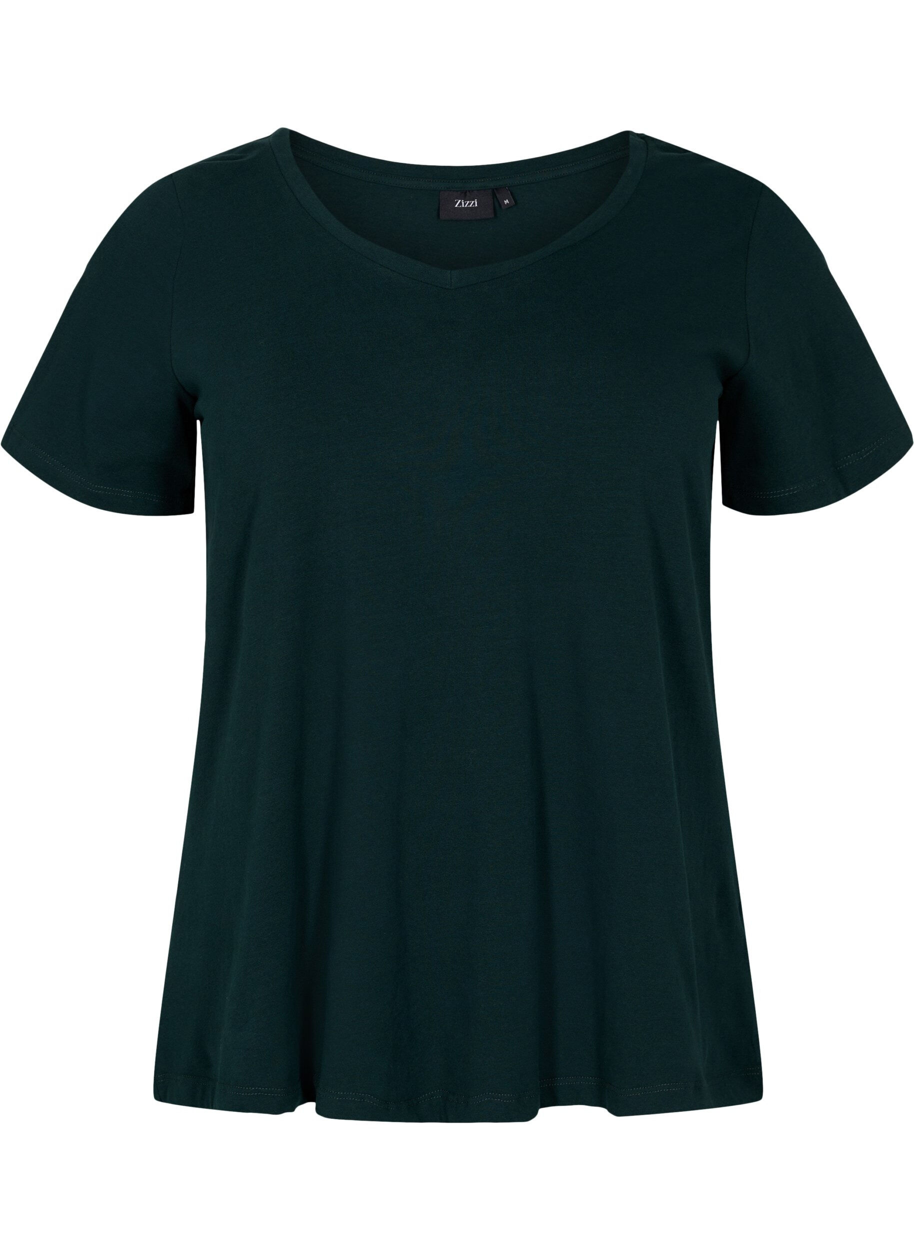 ZizziEnsfarvet basis t-shirt i bomuld, Gr&oslash;n, Packshot image number 0