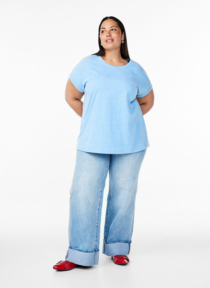 Meleret t-shirt med korte &aelig;rmer, Bl&aring;, Model