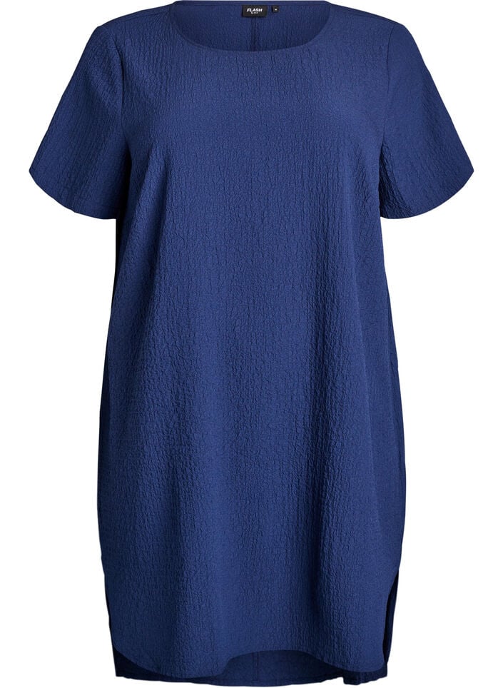 Kort kjole med kr&oslash;llet struktur og korte &aelig;rmer, Bl&aring;, Packshot image number 0